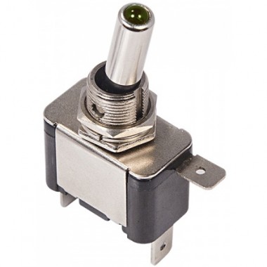 Тумблер ASW-07D 12V 20А (3c) с зелёной подсветкой