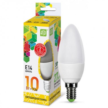 Лампа светодиодная ASD LED-СВЕЧА-standard 10Вт Е14 3000К 