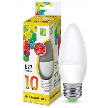 Лампа светодиодная ASD LED-СВЕЧА-standard 10Вт Е27 3000К 