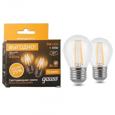 Лампа светодиодная GAUSS LED Filament A60 5Вт Е27 2700К