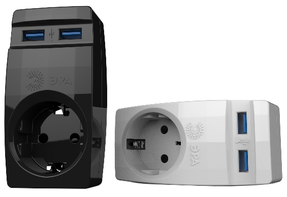 Тройник-адаптер ЭРА Polynom с двумя USB-разъёмами