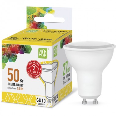 Лампа светодиодная ASD LED-JCDR-standard 5.5Вт GU10 3000К