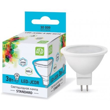 Лампа светодиодная ASD LED-JCDR-standard 3Вт GU5.3 4000К