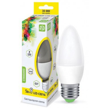Лампа светодиодная ASD LED-СВЕЧА-standard 5Вт Е27 3000К 